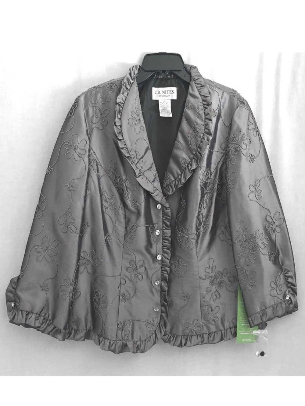 JR Nites Carol Lin Silver Evening Jacket Size 14-16 NWT